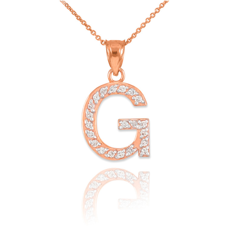 Rose Gold Letter "G" Diamond Initial Pendant Necklace