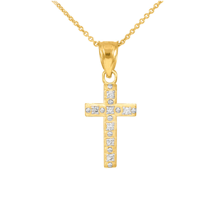 Gold Small Cross Pendant Necklace with Diamonds