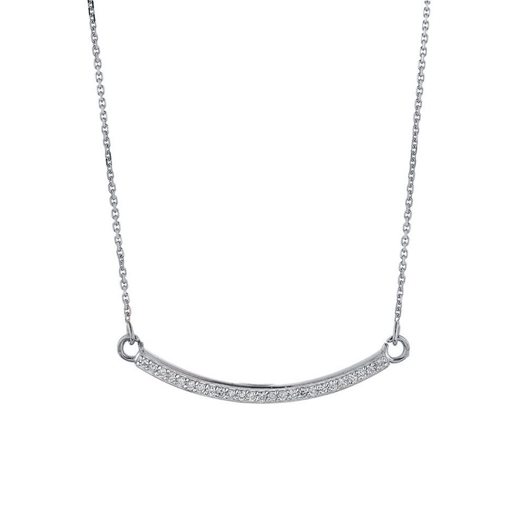 14k White Gold Curved Bar Necklace with Diamonds