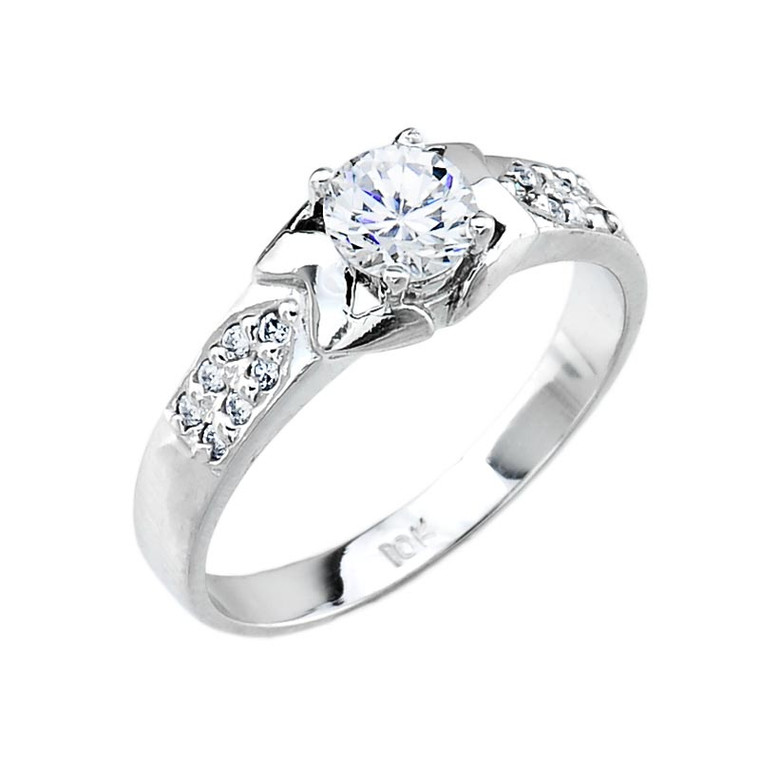 Ladies Micro Pave Cubic Zirconia Sterling Silver Engagement Ring