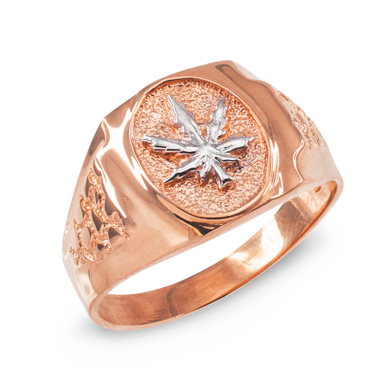 Men's Rose Gold Marijuana Leaf Cannabis Ring