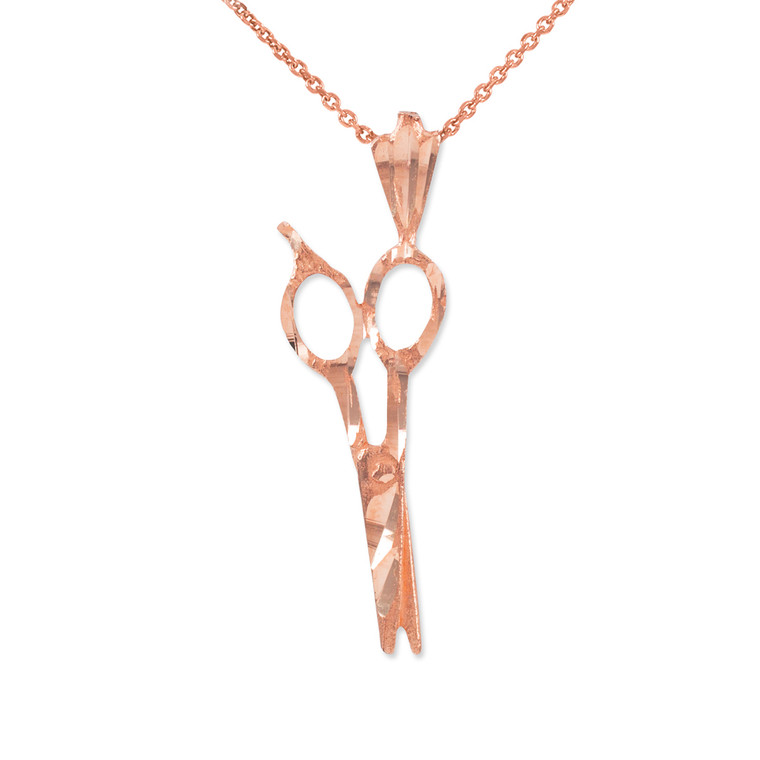 Rose Gold Diamond Cut Scissors Charm Necklace