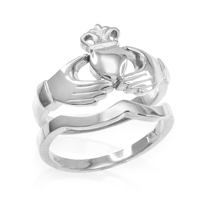 2-Piece White Gold Classic Claddagh Engagement Ring Band