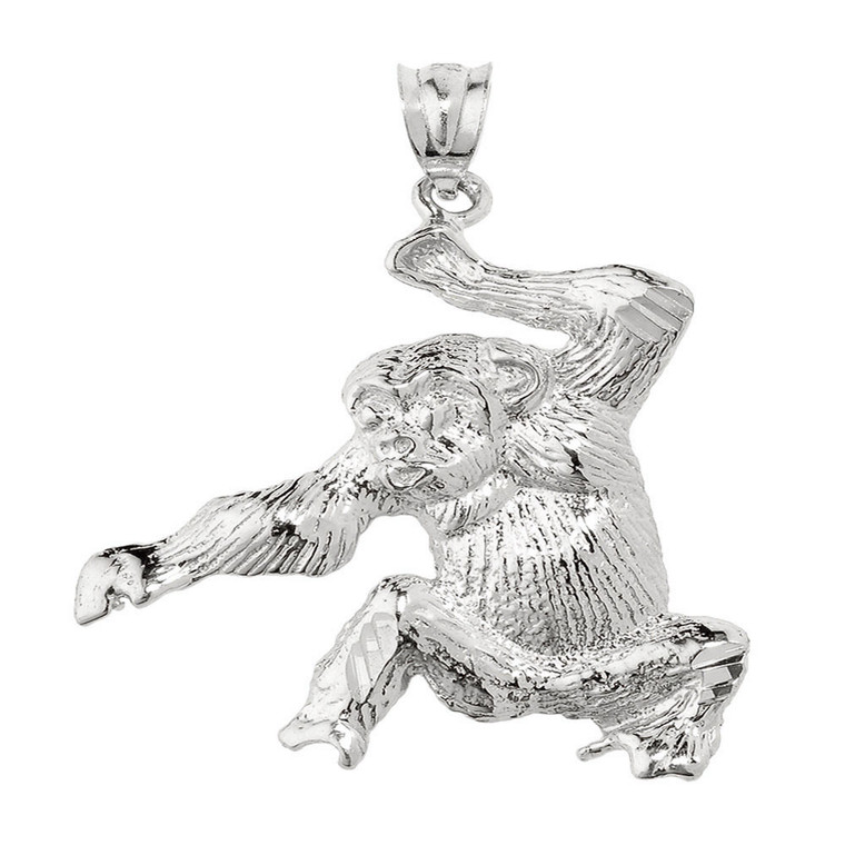 Sterling Silver Diamond Cut Monkey Pendant