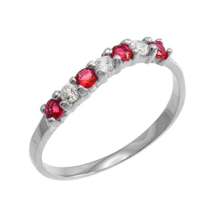 White Gold Wavy Stackable CZ Ruby Ring