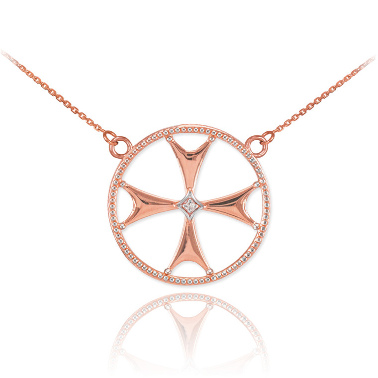 14k Rose Gold Diamond Maltese Cross Necklace