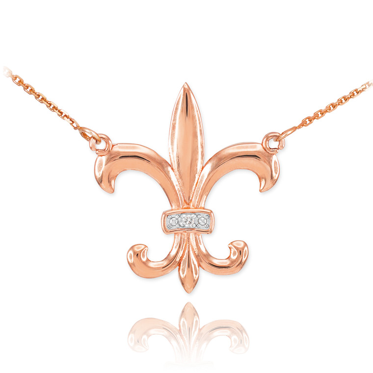 14k Rose Gold Diamond Fleur-de-Lis Necklace