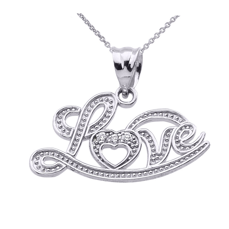 "Love" Script Sterling Silver Diamond Pendant Necklace
