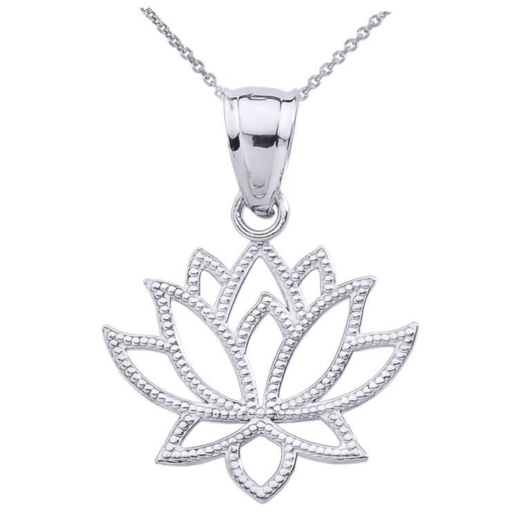 White Gold Lotus Flower Pendant Necklace