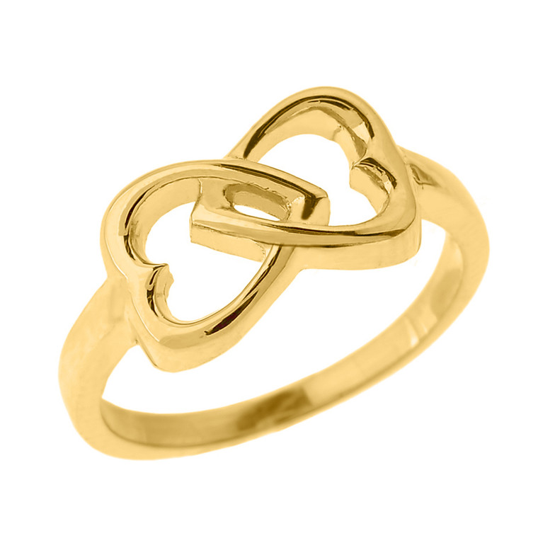 Yellow Gold Infinity Double Heart Ring
