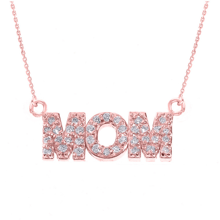 14 Rose Gold "MOM" CZ Pendant Necklace
