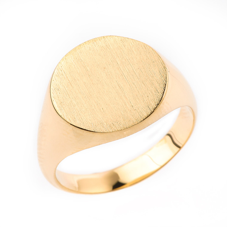 Engravable Men's Signet Ring in Solid Yellow Gold