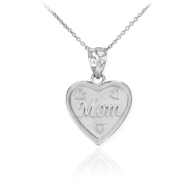 White Gold 'MOM' Heart Pendant Necklace