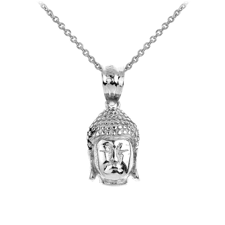 Buddha Head Pendant Necklace in Sterling Silver