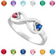 925 Sterling Silver Infinity Ring With Dual Heart Birthstone CZ, Customizable, Size 4