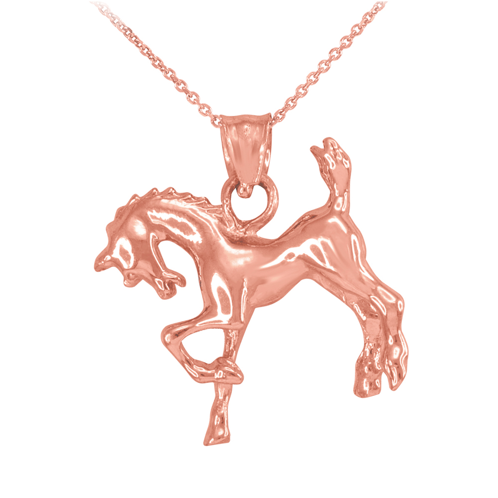 Polished Rose Gold Stallion Horse Pendant Necklace