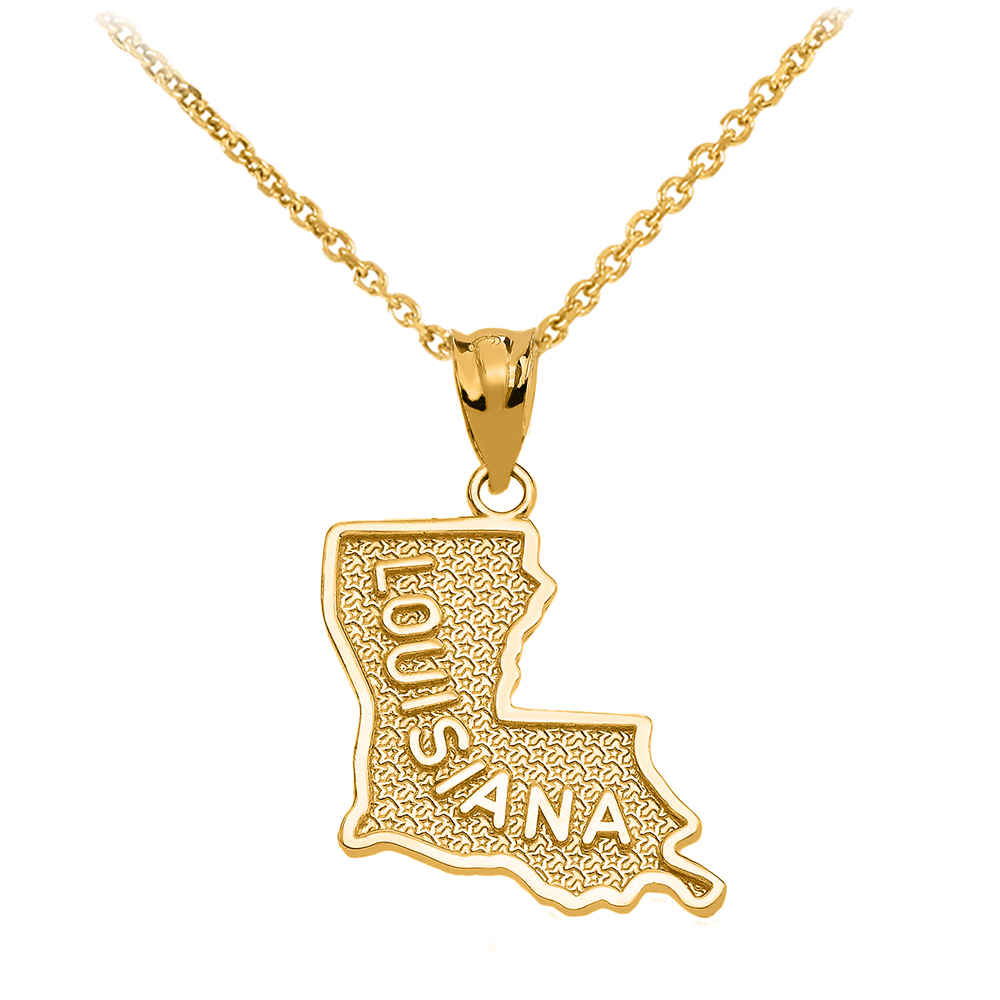 Carat in Karats 14K Yellow Gold Solid Louisiana State Pendant Charm (25mm x 18mm) with 14K Yellow Gold Lightweight Rope Chain Necklace 16'', Adult