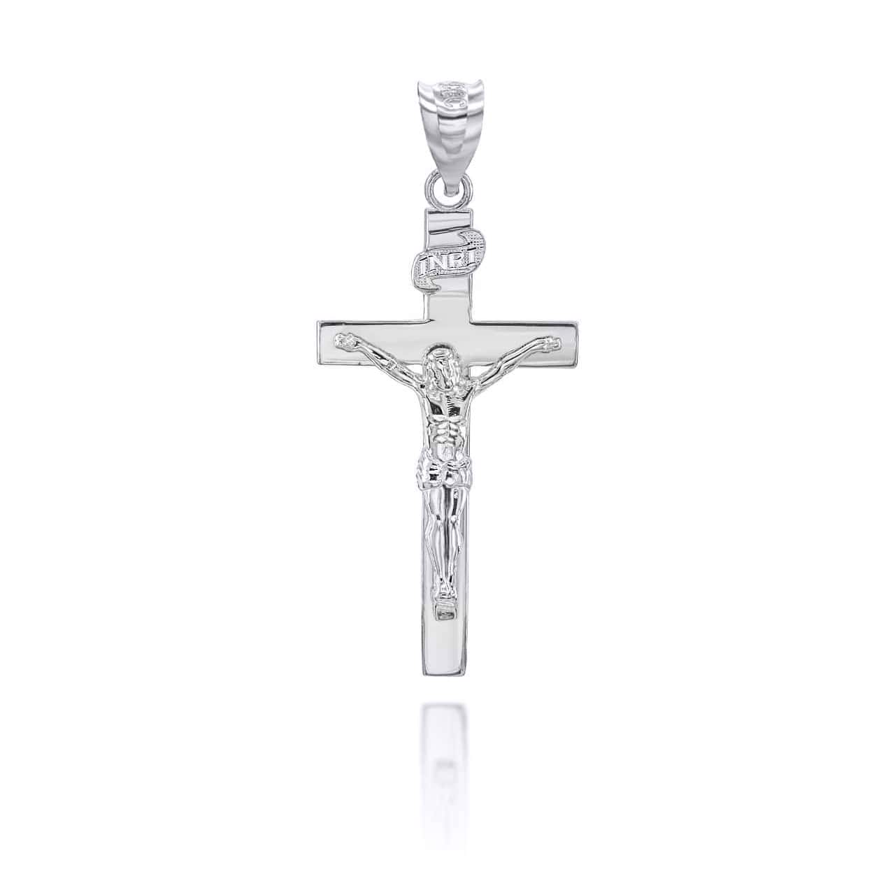 14k Gold Plated Solid 925 Silver Cross Jesus Piece Crucifix