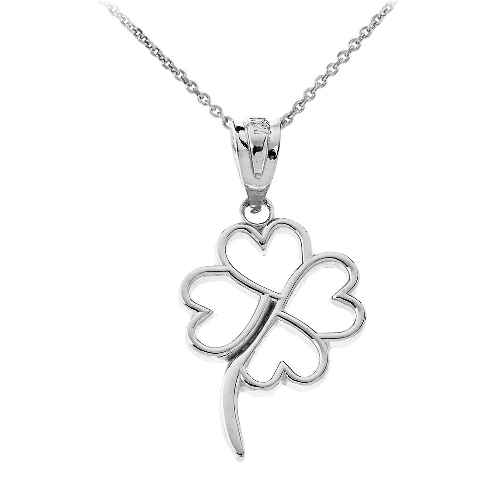 Double Sided Black and White Quatrefoil Lucky Four Clover Pendant