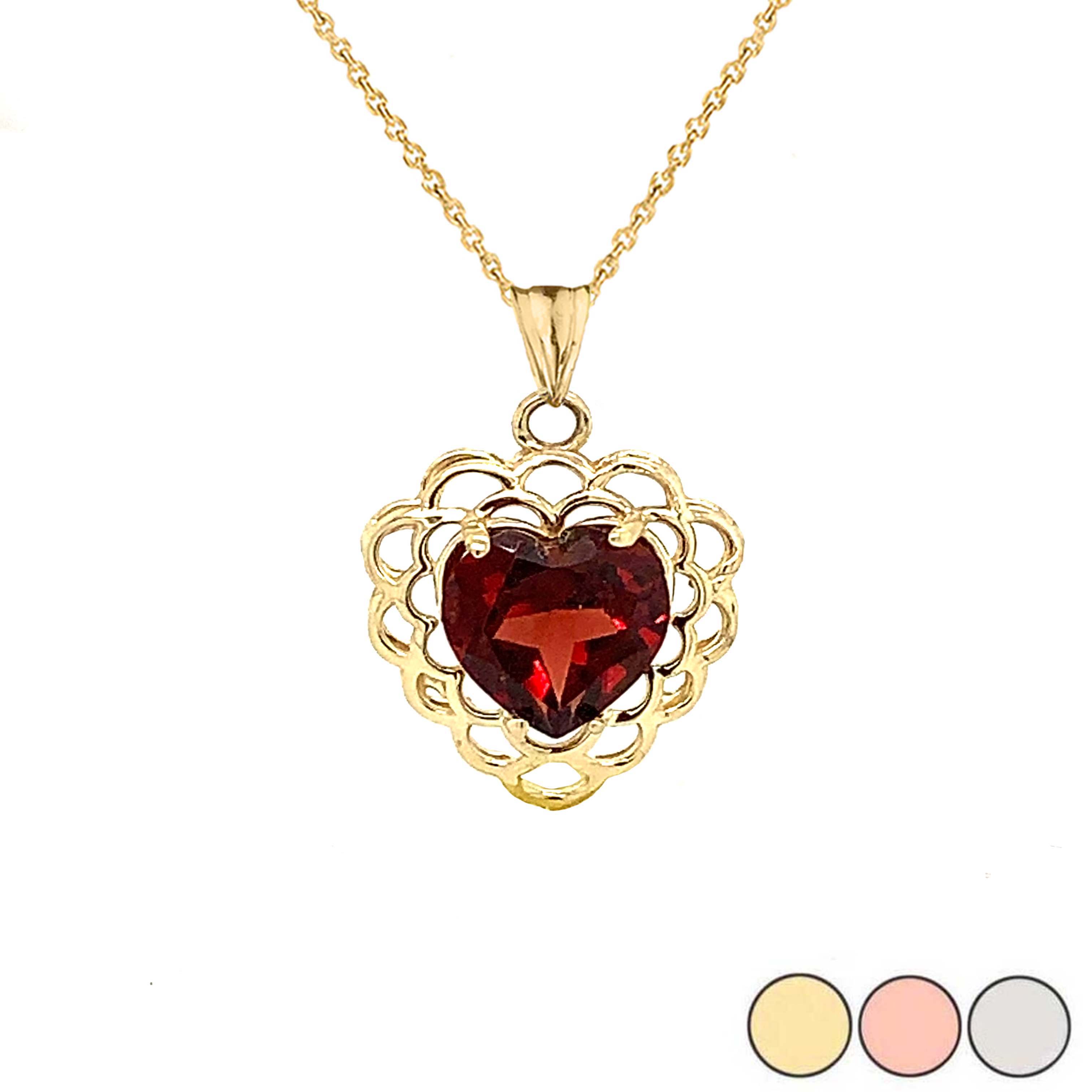 585 gold pendant - zircon heart outline, red heart-shaped garnet | Jewelry  Eshop