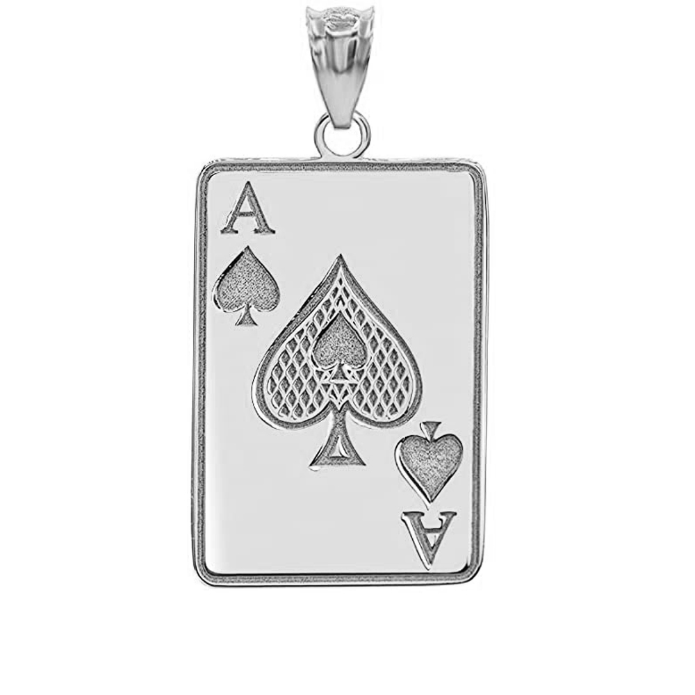 Poker Face Necklace Silver Cards and Chip Charm Black 
