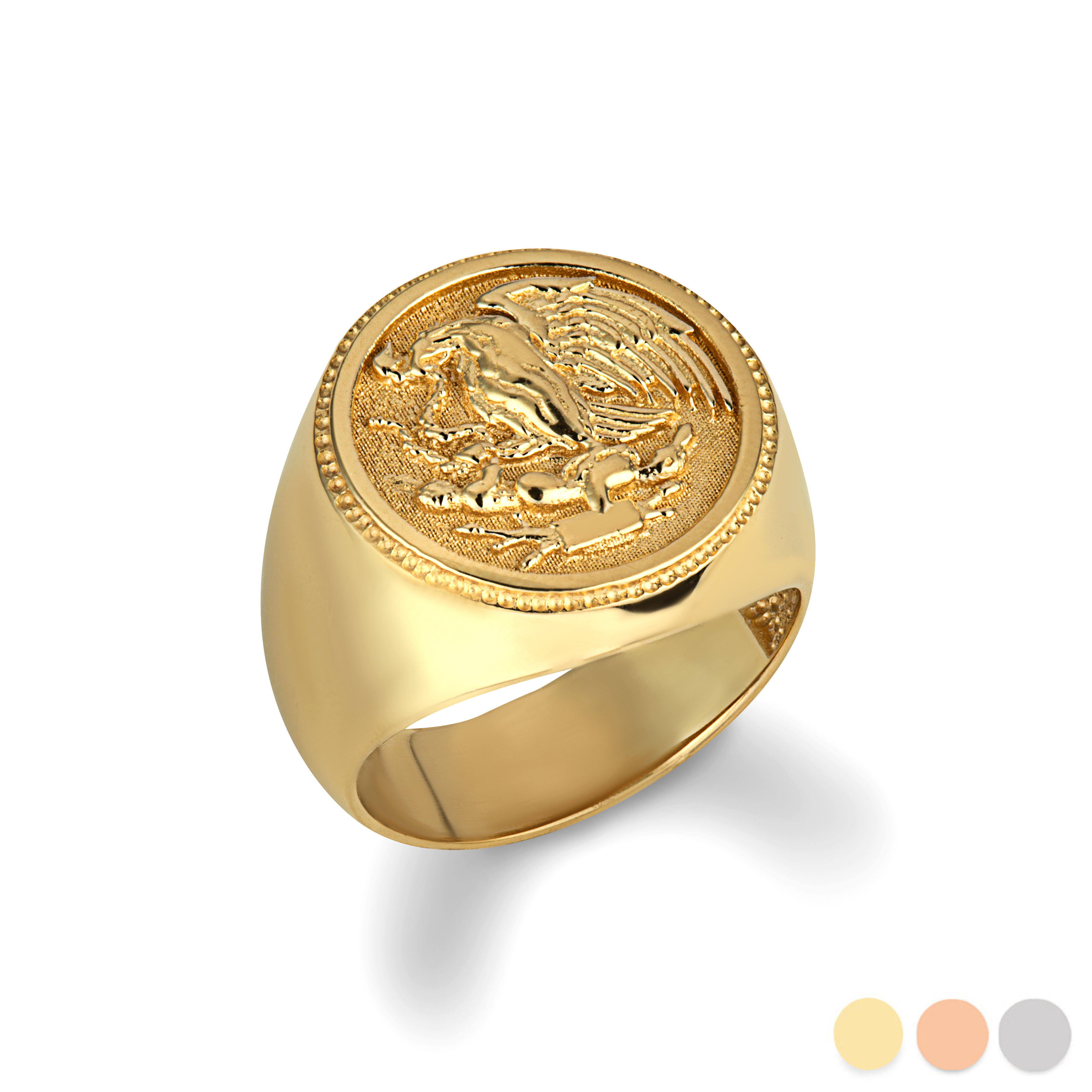 18k Yellow Gold Eagle Ring with Blue Stone Eyes | James McHone Jewelry