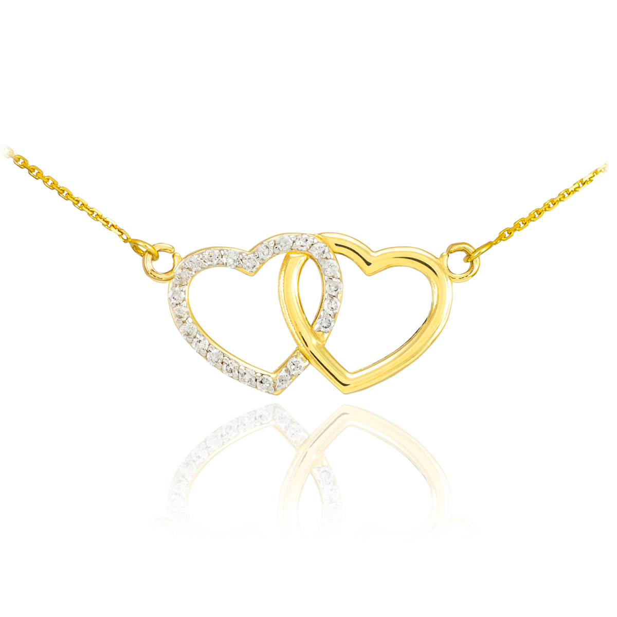 14K Gold Double Heart Diamond Necklace