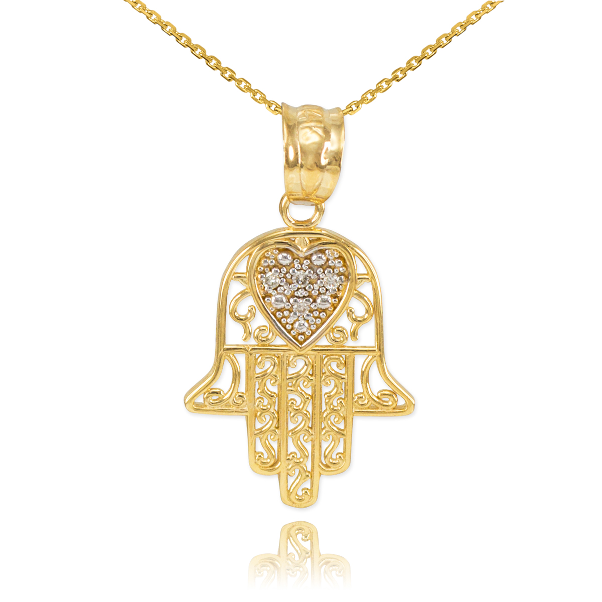 Gold Diamond Hamsa Pendant Necklace 