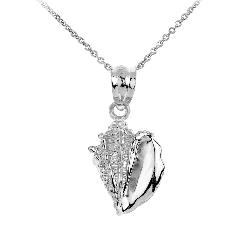 White Gold Seashell Charm Pendant 