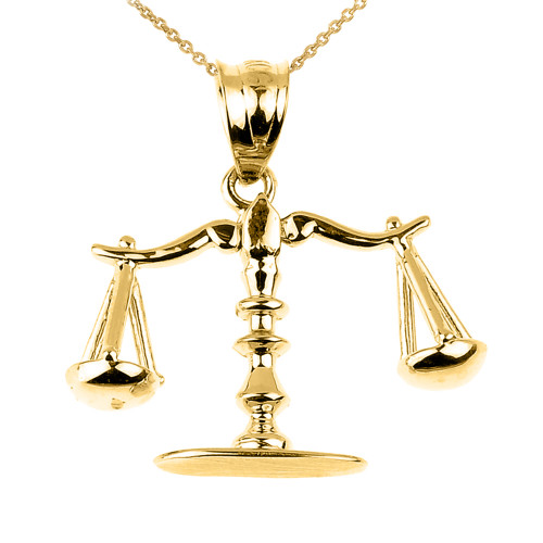 Yellow Gold 3D Scales of Justice Charm Pendant Necklace