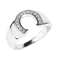 Sterling Silver Cubic Zirconia Horseshoe Men's Ring