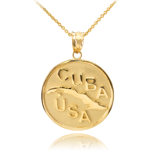 Solid Gold CUBAUSA Medallion Pendant Necklace