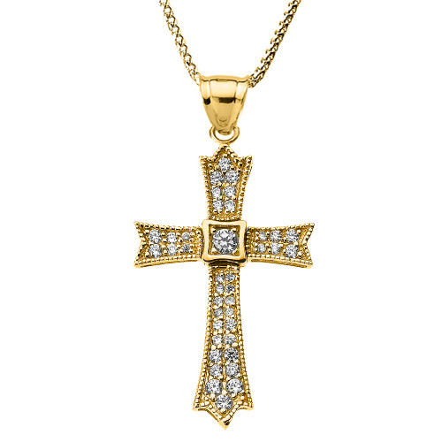 Yellow Gold Diamond Cross Pendant Necklace