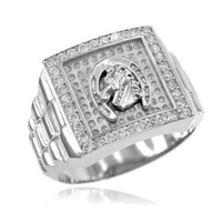 White Gold Watchband Design Men's Horseshoe CZ Ring