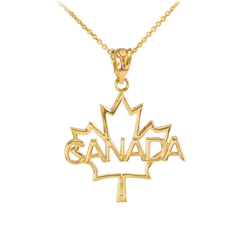 Gold Open Design Maple Leaf "CANADA" word Pendant Necklace