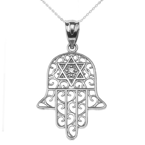925 Sterling Silver Jewish Hamesh Hand Filigree Charm Hamsa Pendant Necklace 925 Sterling Silver Jewish Hamesh Hand Filigree Charm Hamsa Pendant Necklace