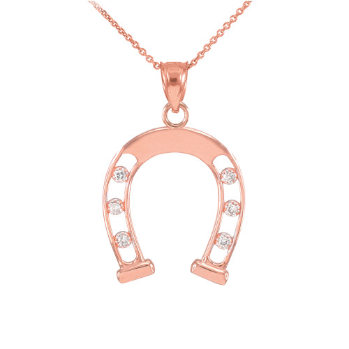 Rose Gold Open Design Good Luck Horseshoe Diamond Pendant Necklace Gold Lucky Horseshoe