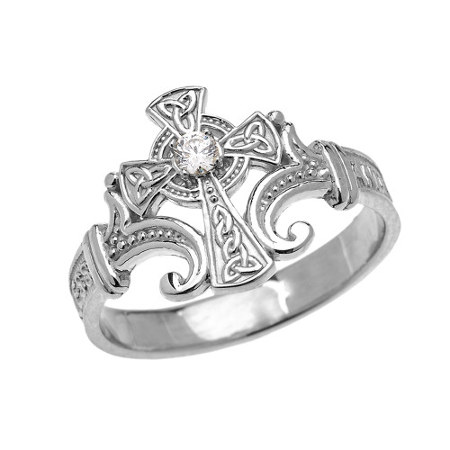.925 Sterling Silver Diamond Irish Celtic Cross Trinity Knot Ring ...