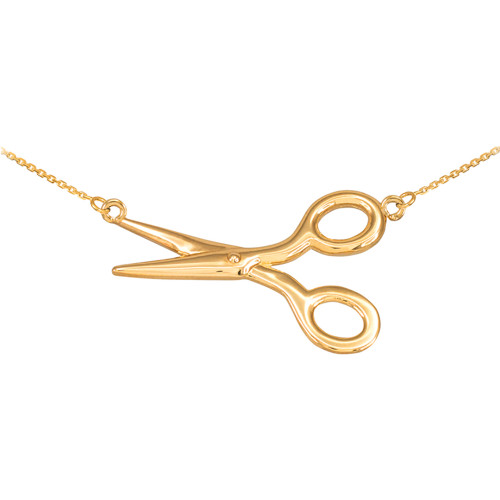 Gold Scissors Charm Scissors Charm on 45 cm Thin Links Chain / 14K Gold