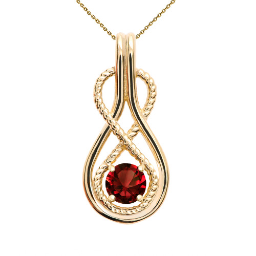 Infinity Rope January Birthstone Garnet Yellow Gold Pendant Necklace