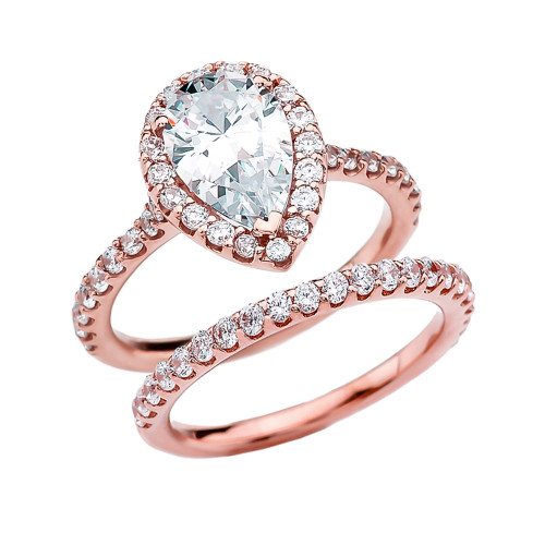  Cubic  Zirconia  Pear Shape Solitaire Elegant Rose  Gold  