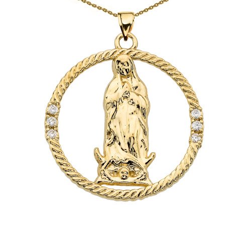 The Blessed Virgin Mary Cubic Zirconia Gold Round Design Pendant ...