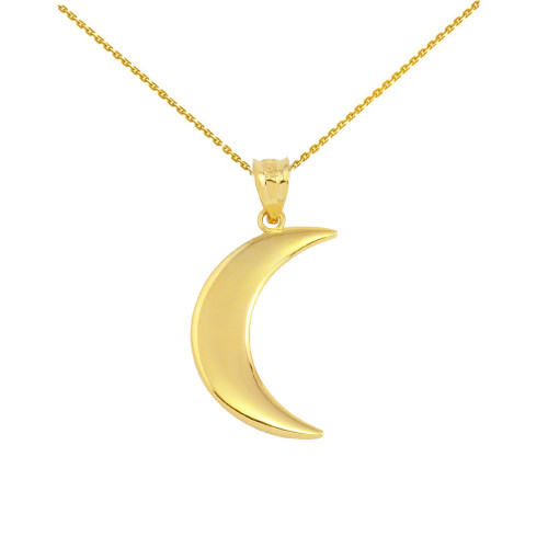 Yellow Gold Crescent Moon Pendant Necklace