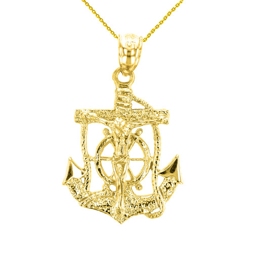Gold Mariners Anchor Crucifix Pendant Necklace
