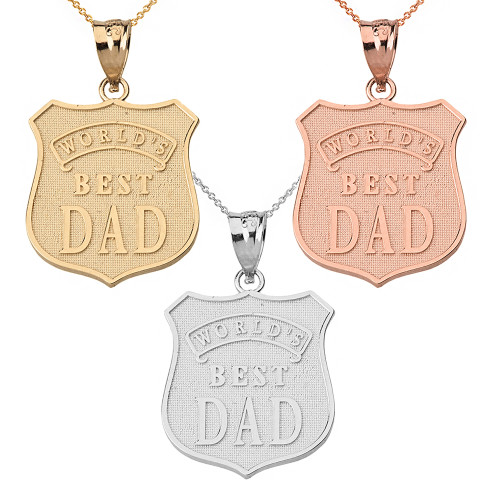 Solid Rose Gold Matte and Shiny World's Best Dad Badge Pendant Necklace