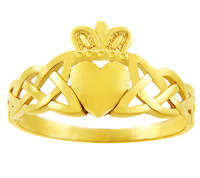 Gold Claddagh Ring with Trinity Band.  Available in 14k and 10k.