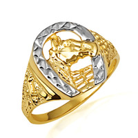 Two Tone Gold Men's Lucky Horseshoe Ring