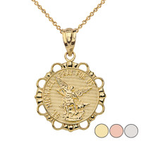 Round Saint Michael Pendant Necklace in Gold (Yellow/Rose/White)