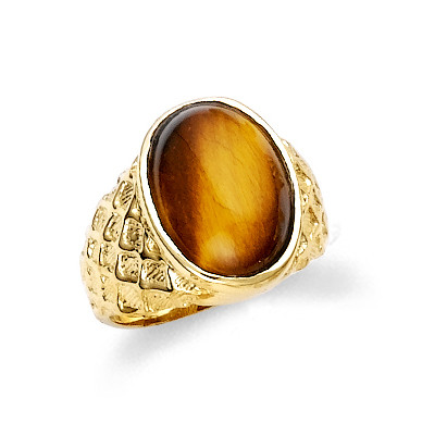 Mens Double Cameo Tigers Eye Ring Yellow Gold