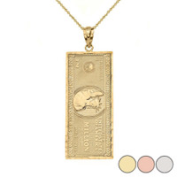 Double Sided Million Dollar Bill Money Pendant Necklace (Medium) in Gold (Yellow/Rose/White)